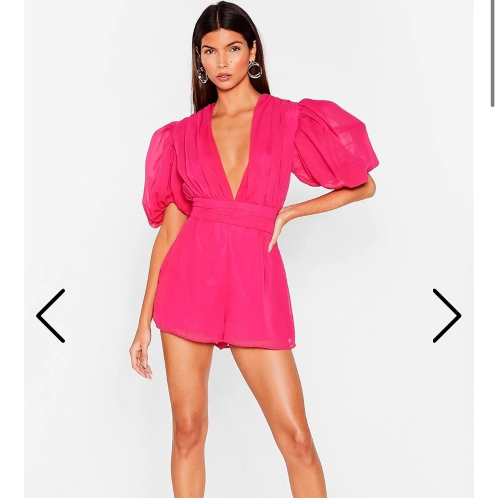 Hot Pink Puff Sleeve Romper